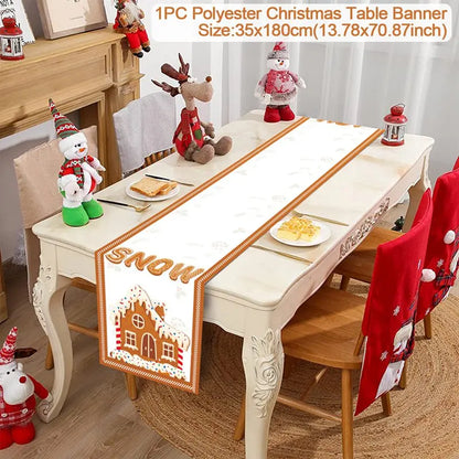 2024 Christmas Table Runners Merry Christmas Decoration for Home Tablecloth Table Cover Xmas Gifts Navidad Noel New Year 2025