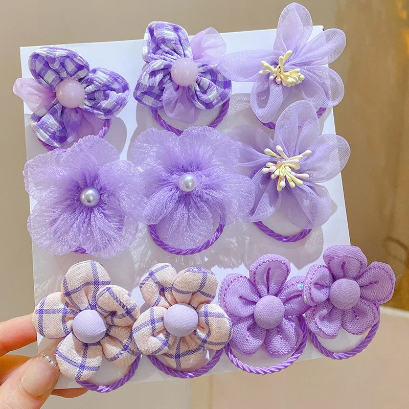 10Pcs Children's mesh flower hair loop with good elasticity, baby tie headband, princess headwear, cute girl elastic band