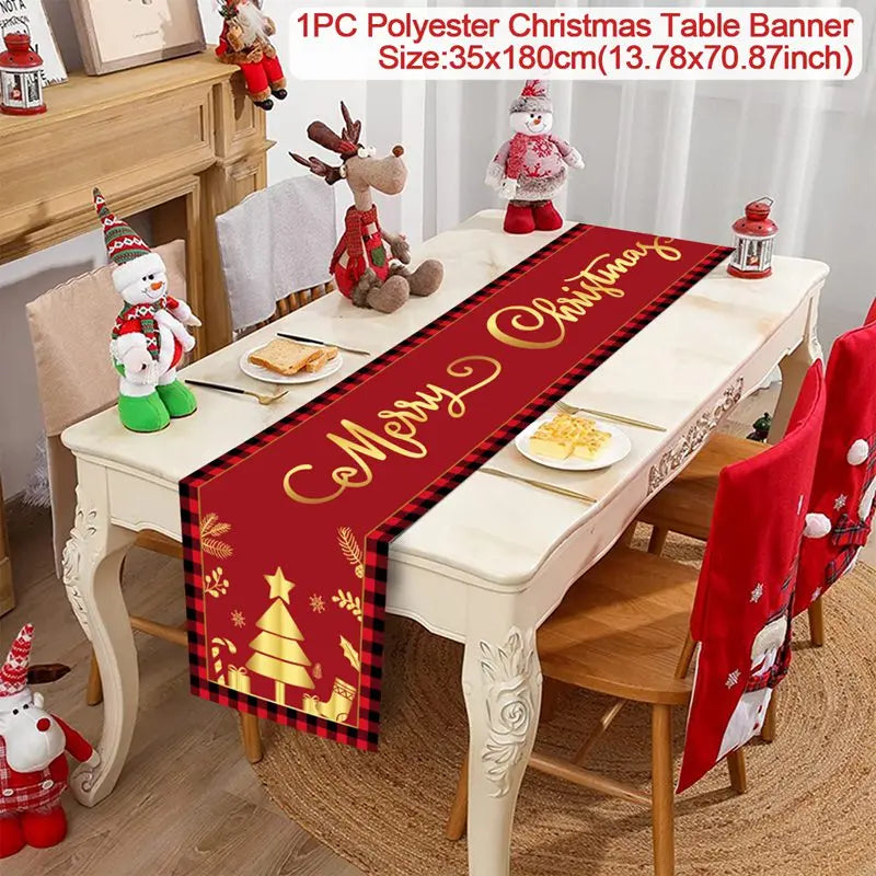 2024 Christmas Table Runners Merry Christmas Decoration for Home Tablecloth Table Cover Xmas Gifts Navidad Noel New Year 2025