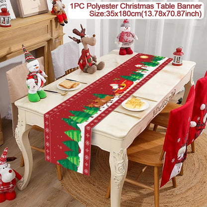 2024 Christmas Table Runners Merry Christmas Decoration for Home Tablecloth Table Cover Xmas Gifts Navidad Noel New Year 2025