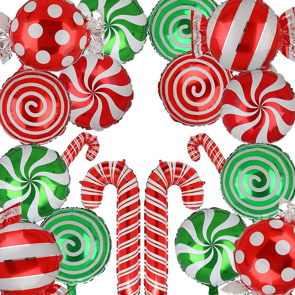 Christmas Candy Cane Foil Balloons Xmas Red Green Sweet Candies Balloon Christmas Gift Box Ballon Birthday Party Home Decoration