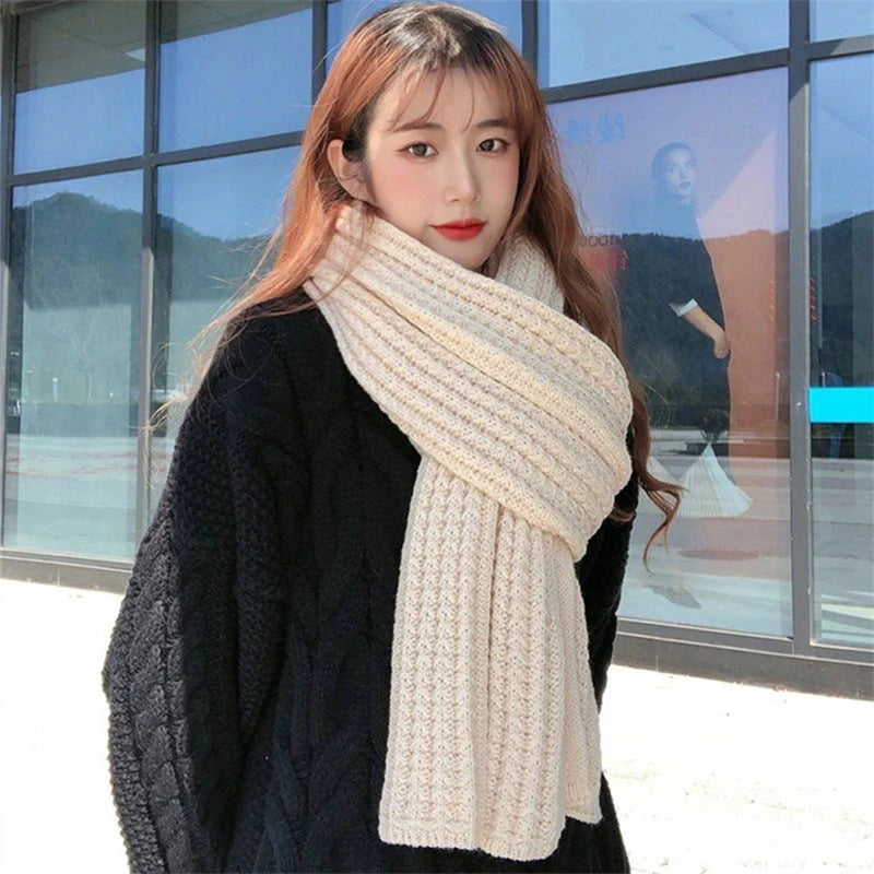 Korean Scarves For Women Men In Autumn And Winter Thickened Thermal Knitted Scarf Unisex Scarf Long Size Warmer Scarves Gifts