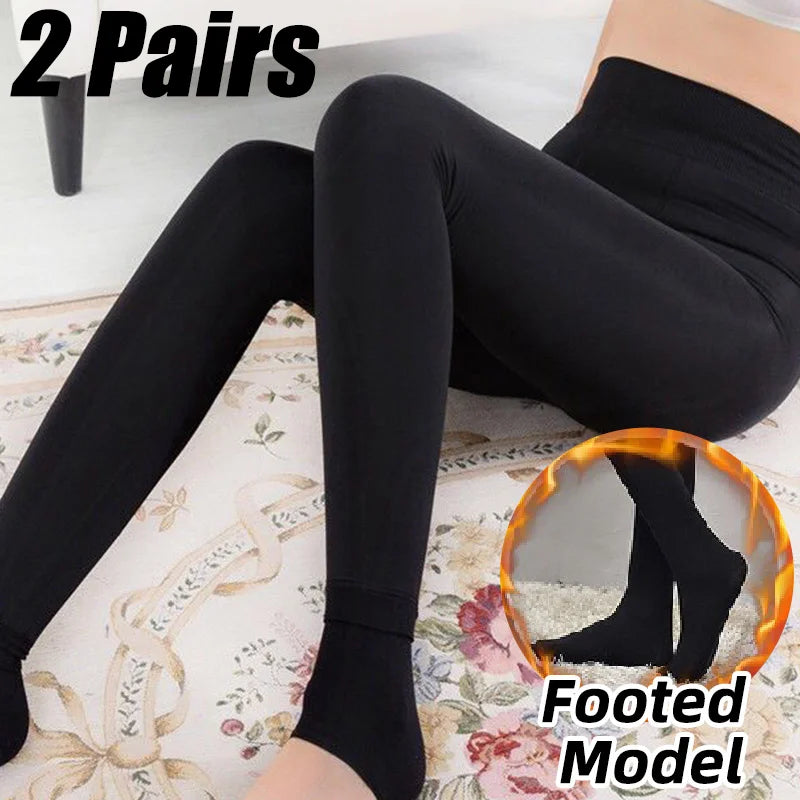 Women Winter Leggings Warm Leggins High Waist Solid Color Velvet Women Thickened Velvet Leggings Stretchy Black Leggings