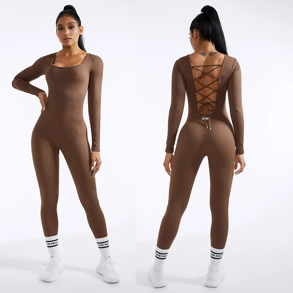 Bodycon Slim Jumpsuit For Women‘s Clothing Zipper Casual Brown Fitness Rompers Autumn 2024 Playsuit Activity Streetwear Overall