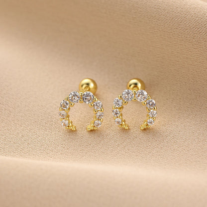 Fashion Cute Pink Zircon Bear Piercing Screw Ball Stud Earrings For Women Girl Gold Color Clover Charm Party Jewelry Accessories