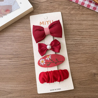 2/4PCS Red Hair Pins for Girls Fabric Bow Bangs Clips Christmas Baby Hair Accessories Knitted Sweet Korean Hair Clip Kids Gifts