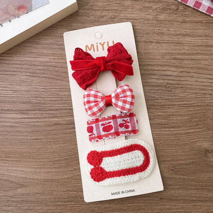 2/4PCS Red Hair Pins for Girls Fabric Bow Bangs Clips Christmas Baby Hair Accessories Knitted Sweet Korean Hair Clip Kids Gifts