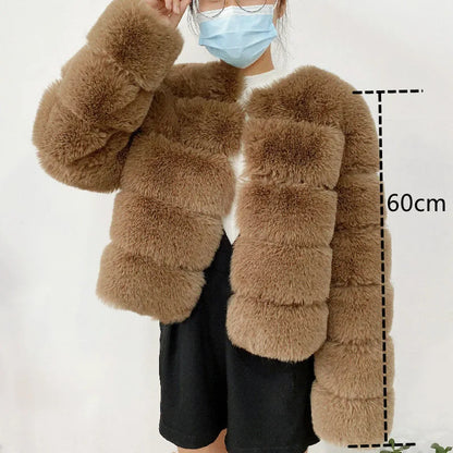 2024 Women Faux Fur Coat Autumn Winter High Quality Fluffy Short Coat Faux Fox Fur Jacket  Ladies furry Fashion Tops