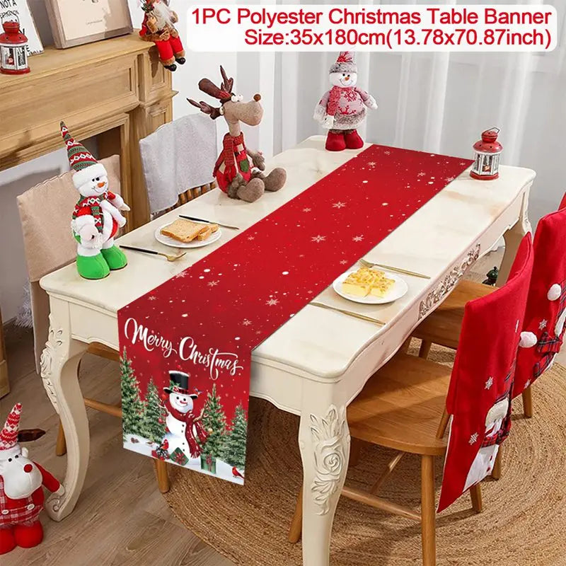 2024 Christmas Table Runners Merry Christmas Decoration for Home Tablecloth Table Cover Xmas Gifts Navidad Noel New Year 2025