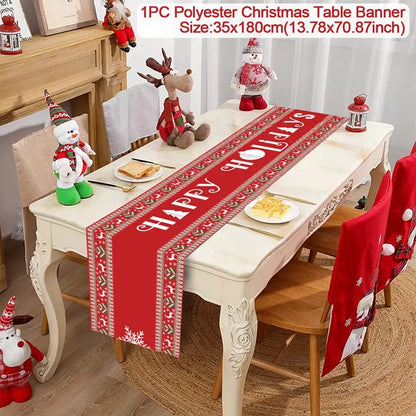 2024 Christmas Table Runners Merry Christmas Decoration for Home Tablecloth Table Cover Xmas Gifts Navidad Noel New Year 2025