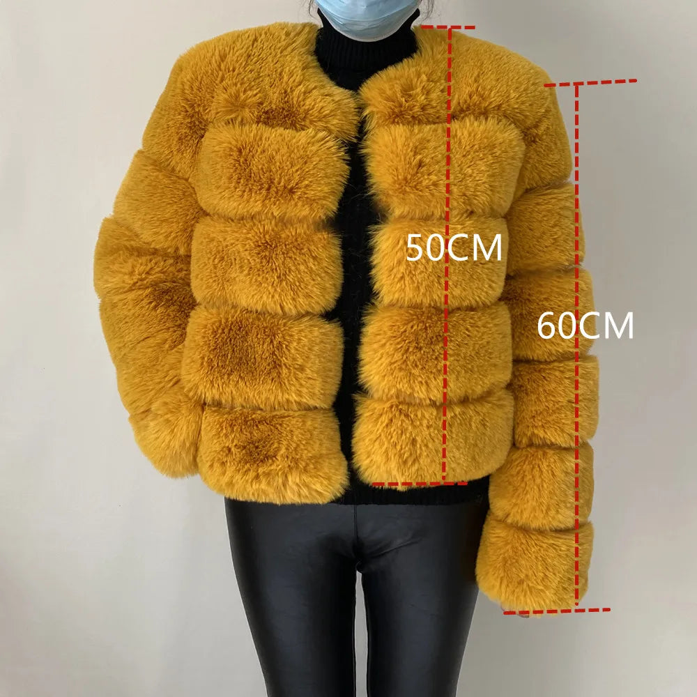 2024 Women Faux Fur Coat Autumn Winter High Quality Fluffy Short Coat Faux Fox Fur Jacket  Ladies furry Fashion Tops