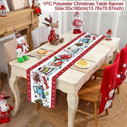 2024 Christmas Table Runners Merry Christmas Decoration for Home Tablecloth Table Cover Xmas Gifts Navidad Noel New Year 2025