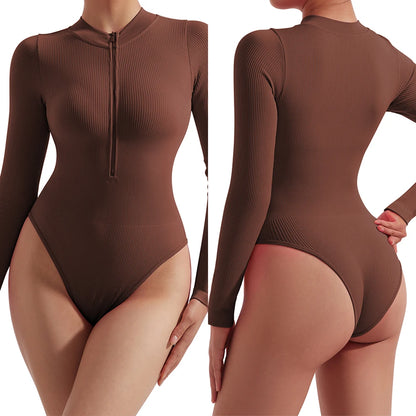 Bodycon Slim Jumpsuit For Women‘s Clothing Zipper Casual Brown Fitness Rompers Autumn 2024 Playsuit Activity Streetwear Overall