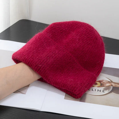 New Winter Korean Version Candy Color Rabbit Fur Fashion Simple Baotou Hat Women's Plush Thermal Knit Hat Cold Hat Pullover Hat