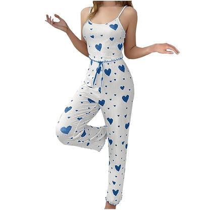 Women pajamas plus size pajamas set 2 piece short vest + trouser white breathable soft casual love print