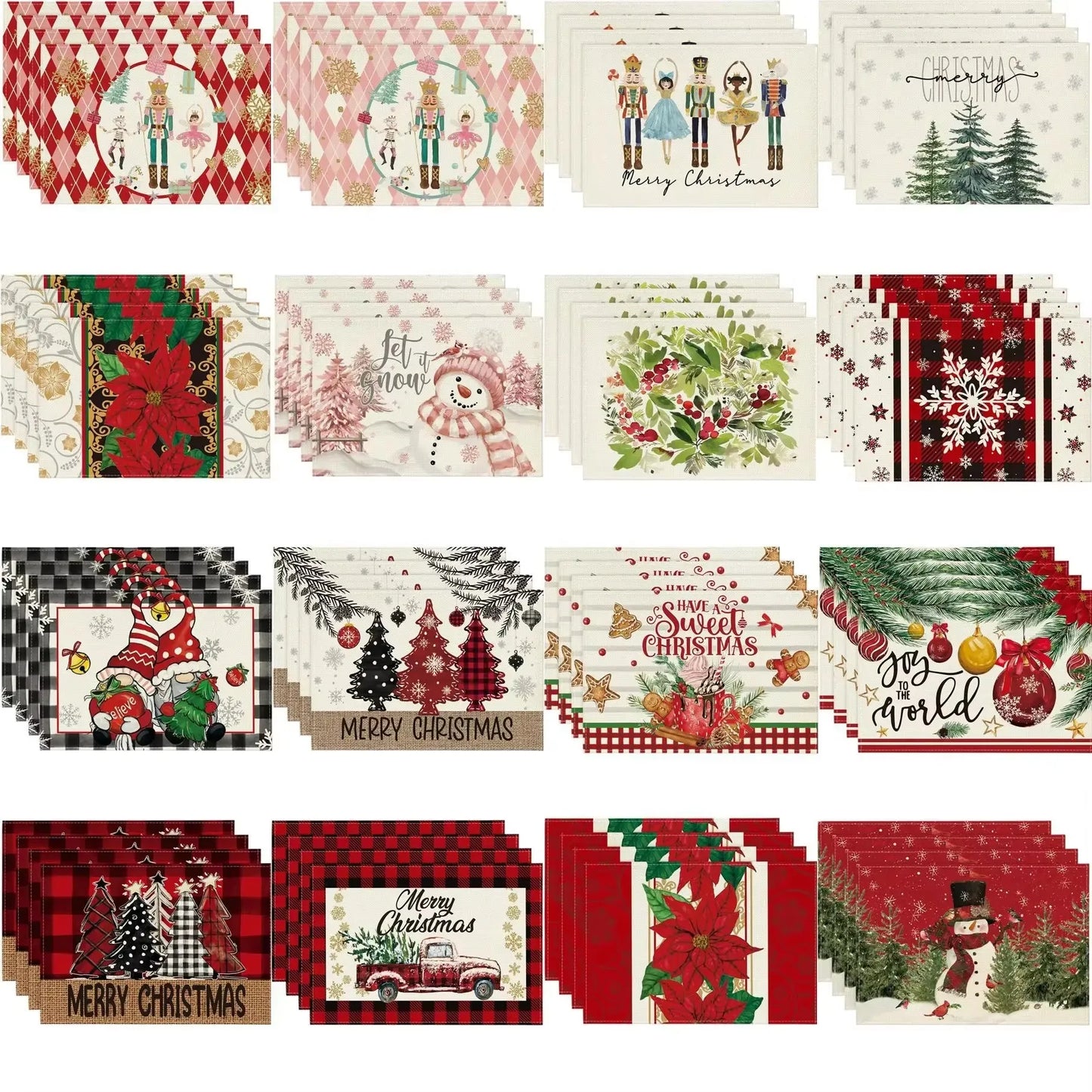 4PCS Christmas Placemats 30x45cm Linen Christmas Trees Snowflake Gnome Print Table Mats 2024 Xmas Table Pads For Home Hotel