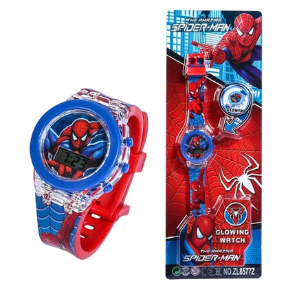 Flash Light Spider Kids Watches For Boys Cartoon shark Mickey Children Watch Girls Student Clock Gifts