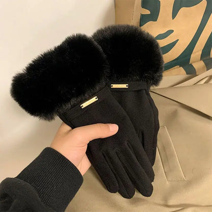 Fashion Women Gloves Autumn Winter Cute Furry Warm Mitts Full Finger Mittens Female Outdoor Sport Cycling Gloves