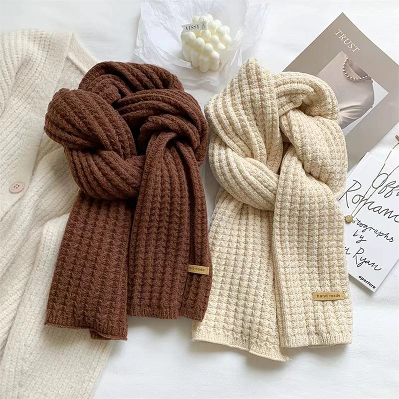 Korean Scarves For Women Men In Autumn And Winter Thickened Thermal Knitted Scarf Unisex Scarf Long Size Warmer Scarves Gifts