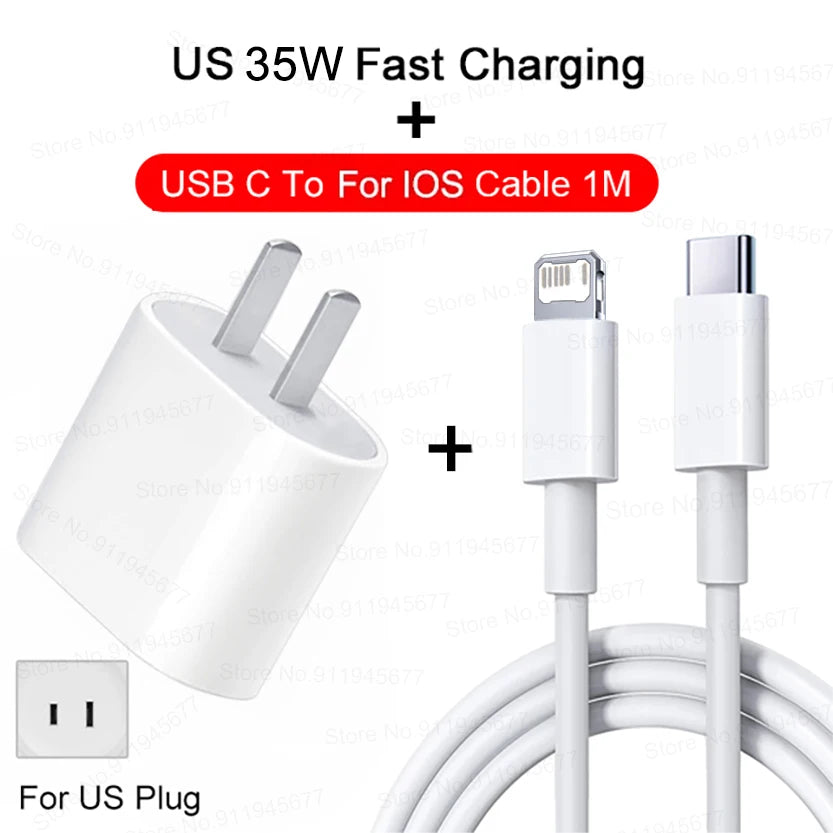 PD 35W Fast Charger For iPhone 11 12 13 14 15 Pro Max Fast Charging Cable For iPhone 15 Plus USB Type C Data Line Phone Charger