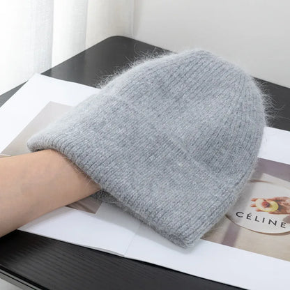 New Winter Korean Version Candy Color Rabbit Fur Fashion Simple Baotou Hat Women's Plush Thermal Knit Hat Cold Hat Pullover Hat