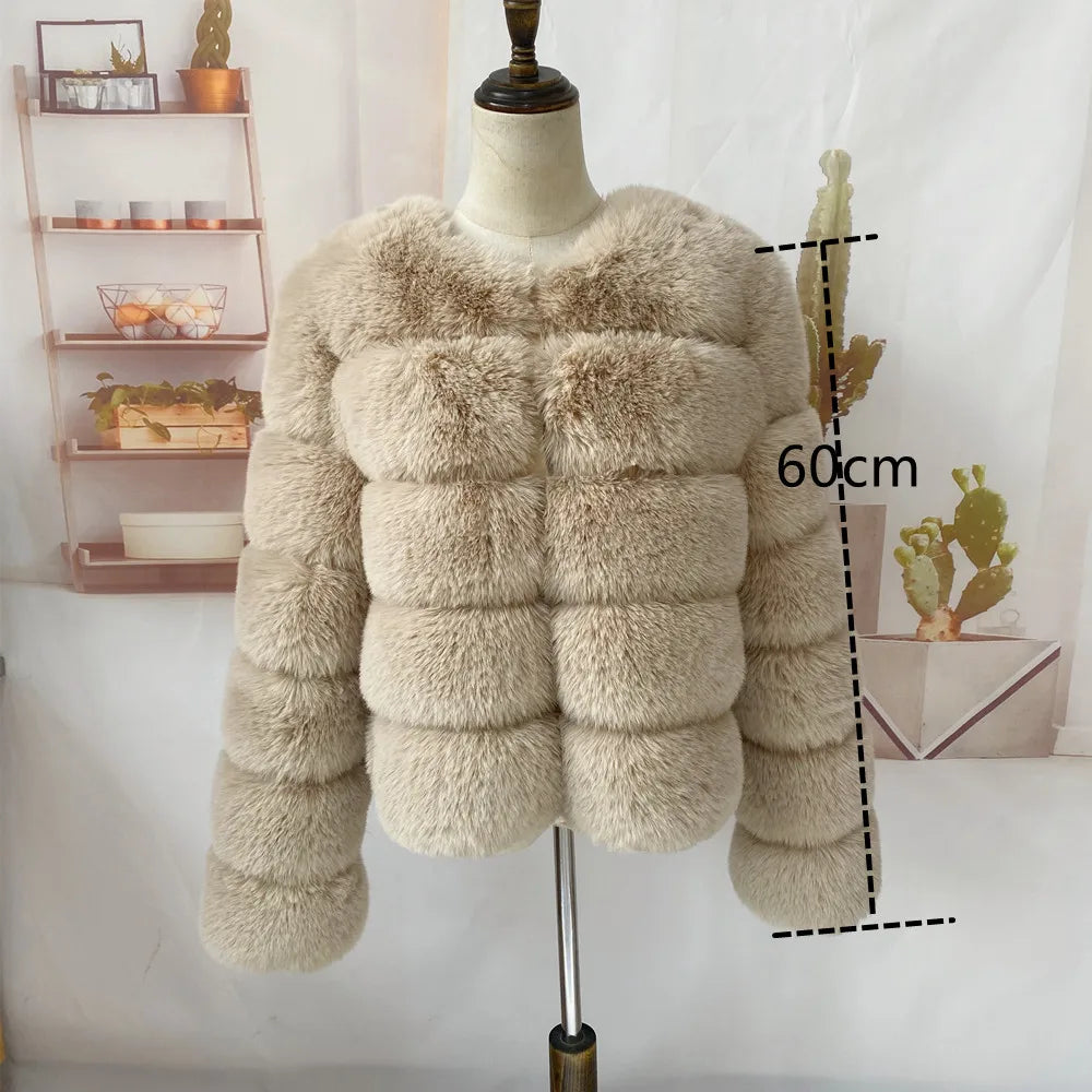 2024 Women Faux Fur Coat Autumn Winter High Quality Fluffy Short Coat Faux Fox Fur Jacket  Ladies furry Fashion Tops