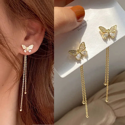 Drop Ear Line Long Hanging Earrings for Women Rose Gold Color Zircon Crystal Piercing Threader Earing Ear Accessories Jewelry