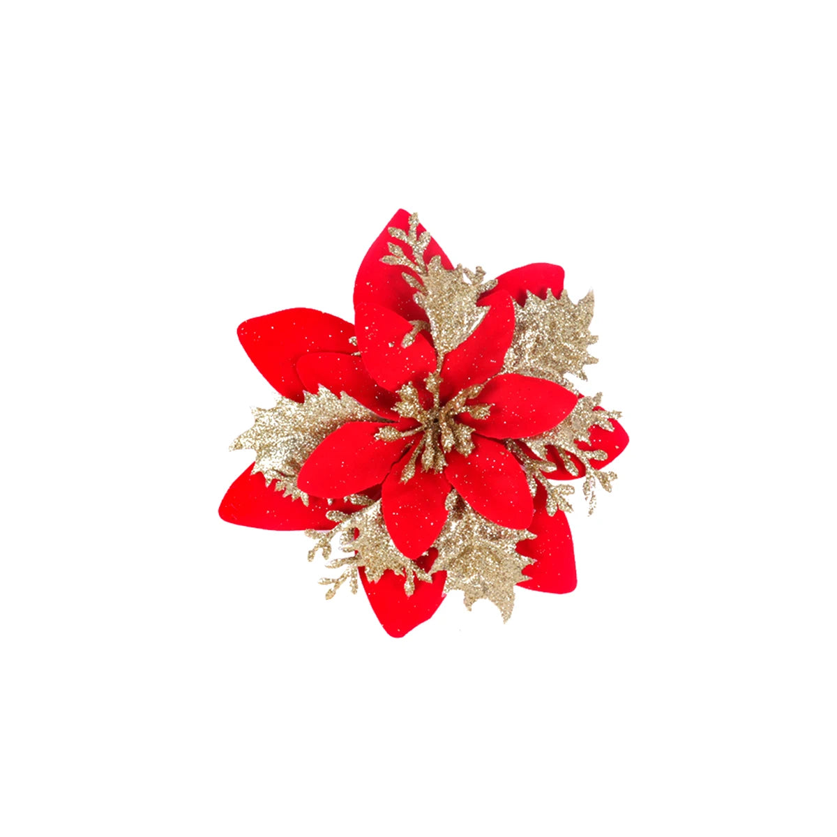 10/5pcs 15cm Glitter Christmas Flowers Artificial Poinsettia Flower Head Xmas Tree Ornament Home Decoration Navidad new year