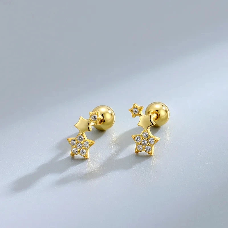 Fashion Cute Pink Zircon Bear Piercing Screw Ball Stud Earrings For Women Girl Gold Color Clover Charm Party Jewelry Accessories