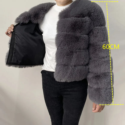 2024 Women Faux Fur Coat Autumn Winter High Quality Fluffy Short Coat Faux Fox Fur Jacket  Ladies furry Fashion Tops