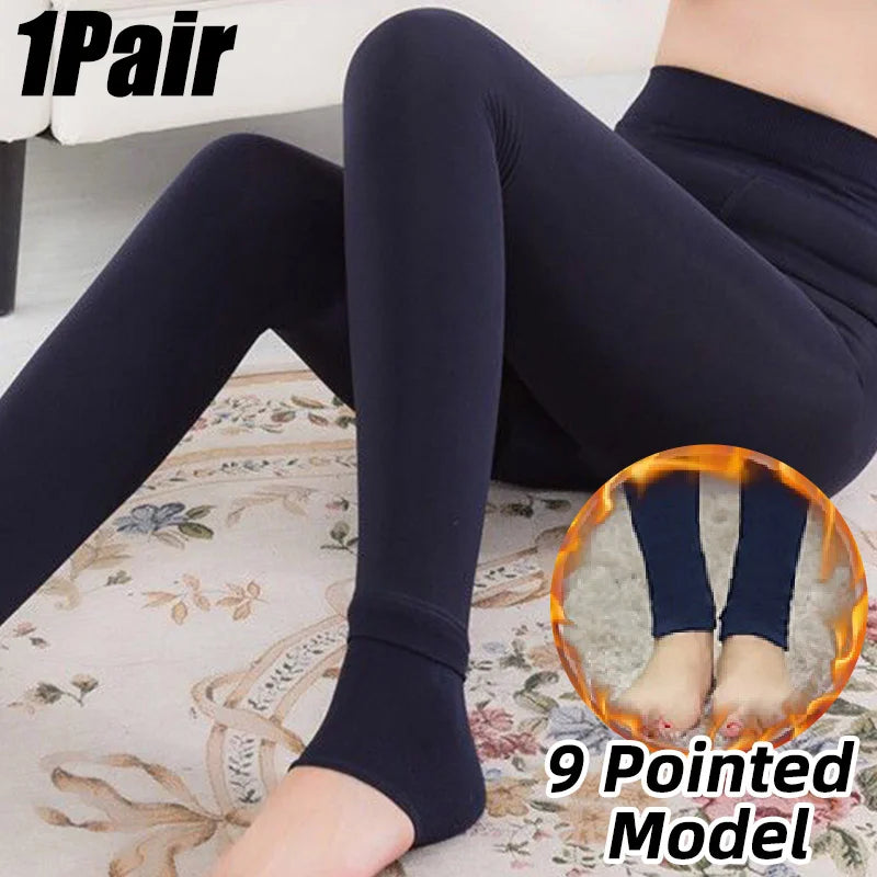 Women Winter Leggings Warm Leggins High Waist Solid Color Velvet Women Thickened Velvet Leggings Stretchy Black Leggings