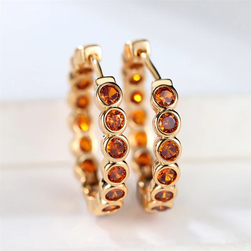 Luxury Female Small Black Round Earrings Charm Gold Color Earrings For Women Trendy Zircon Stone Wedding Clip Earrings