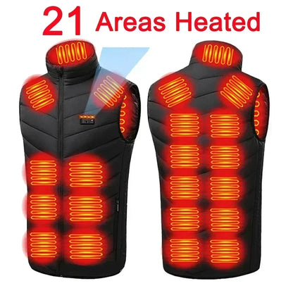 21 Zone Heating Vest Men's USB Infrared Thermal Jacket Smart Heating Clothes New Winter Cold-proof Thick Sleeveless Coat Hiking