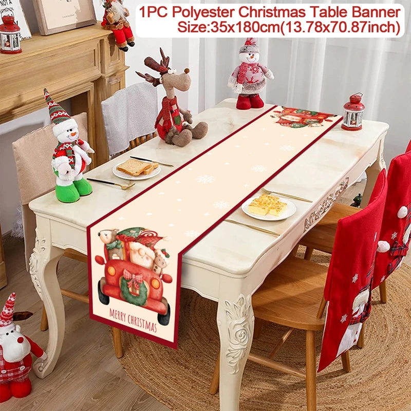 2024 Christmas Table Runners Merry Christmas Decoration for Home Tablecloth Table Cover Xmas Gifts Navidad Noel New Year 2025