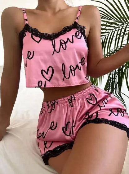 1 Set Women'S Pajama Shorts Suit Homewear Print Underwear Pijama Sexy Lingerie Camisoles Tanks Nighty Ladies Sleepwear Women