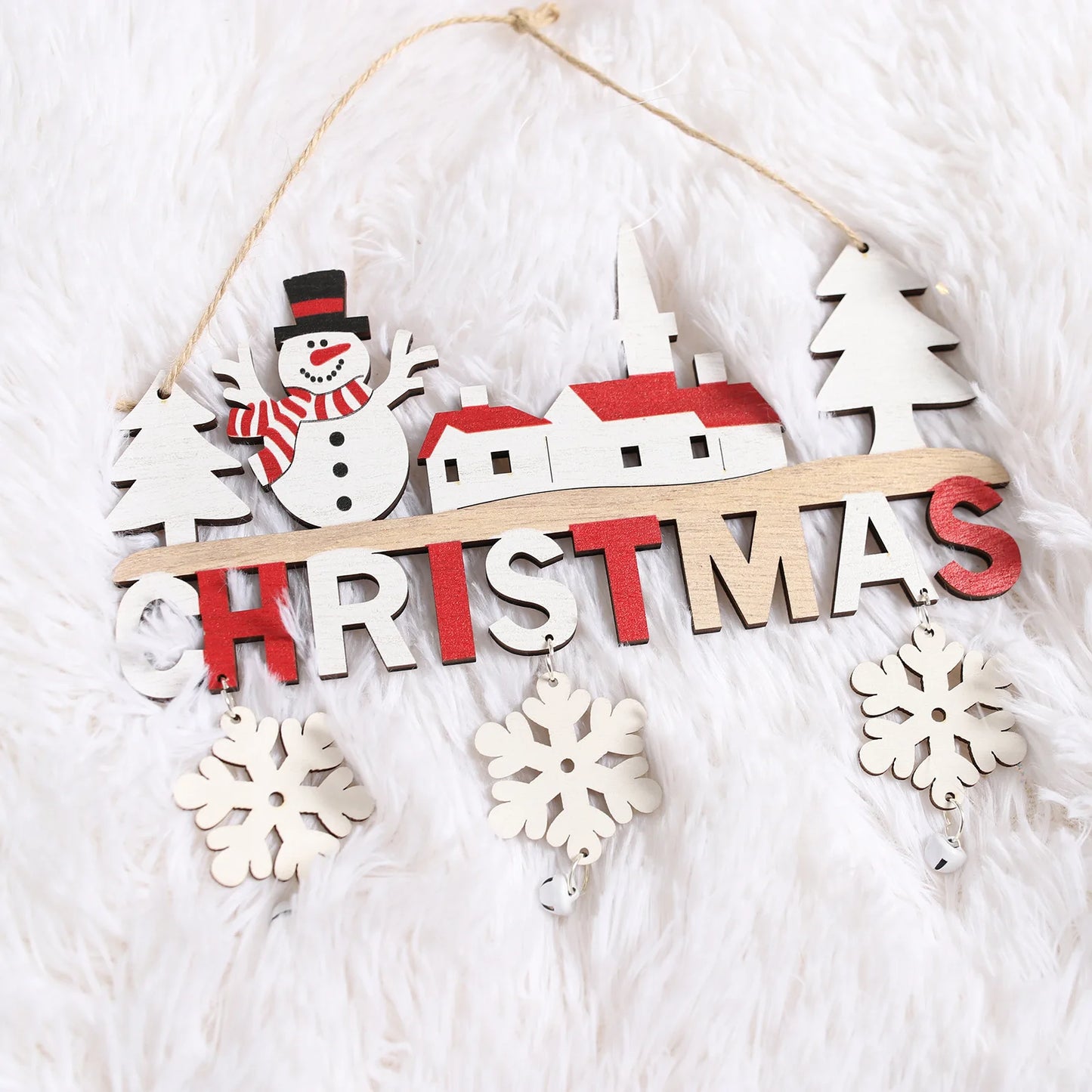 2024 Wooden Christmas Pendants Door Wall Xmas Decor Christmas Tree Hanging Ornaments Happy New Year 2025 Naviidad Decor For Home