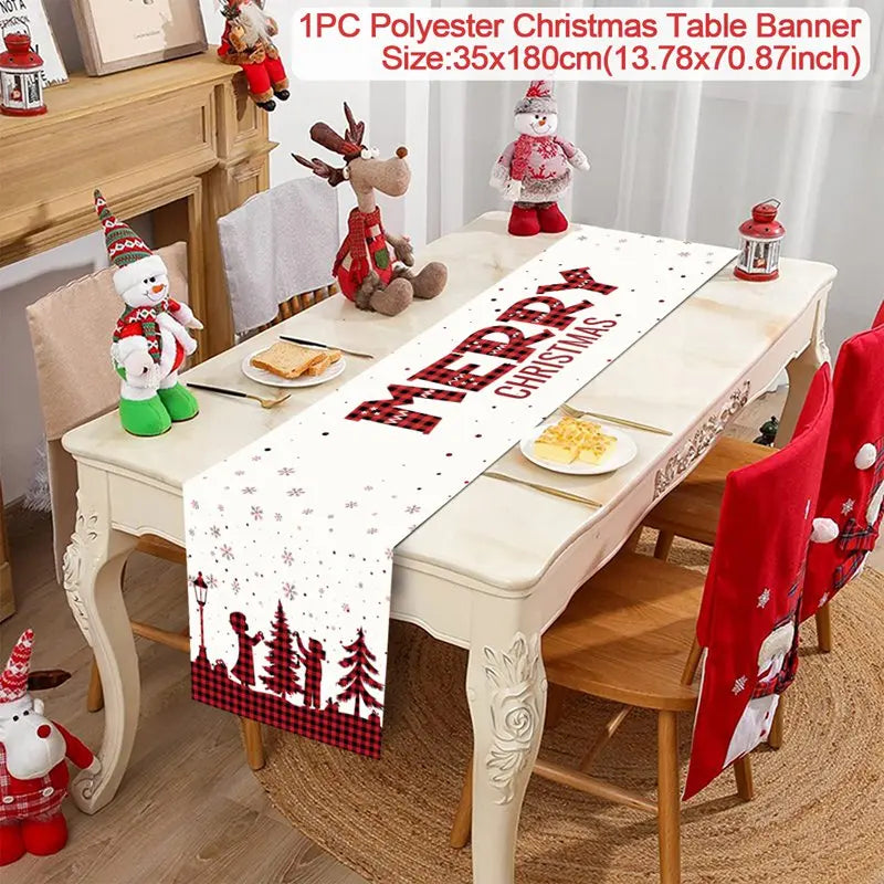 2024 Christmas Table Runners Merry Christmas Decoration for Home Tablecloth Table Cover Xmas Gifts Navidad Noel New Year 2025