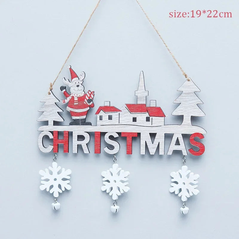 2024 Wooden Christmas Pendants Door Wall Xmas Decor Christmas Tree Hanging Ornaments Happy New Year 2025 Naviidad Decor For Home