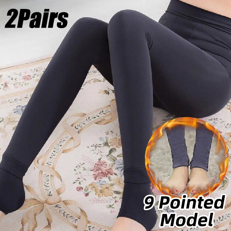 Women Winter Leggings Warm Leggins High Waist Solid Color Velvet Women Thickened Velvet Leggings Stretchy Black Leggings