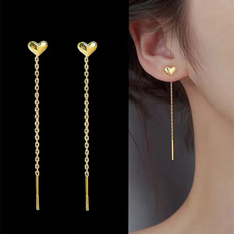 Drop Ear Line Long Hanging Earrings for Women Rose Gold Color Zircon Crystal Piercing Threader Earing Ear Accessories Jewelry