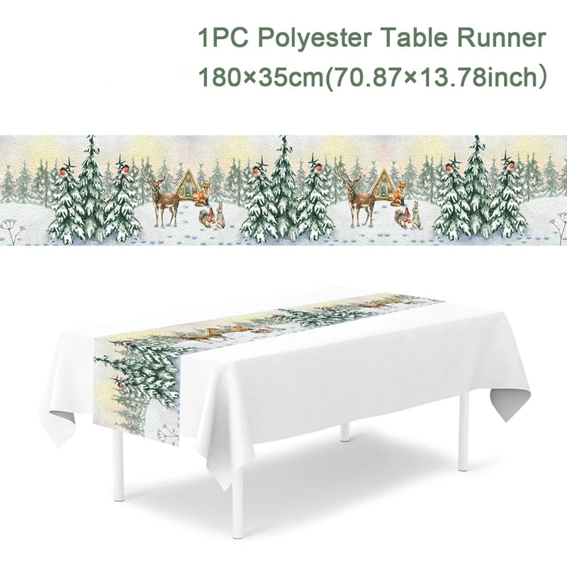 2024 Christmas Table Runners Merry Christmas Decoration for Home Tablecloth Table Cover Xmas Gifts Navidad Noel New Year 2025