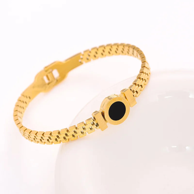 1PC Titanium Steel Stainless Steel Inlaid Zircon Gold Plated Bracelet, Classic and Simple Style, Suitable for Women's Daily Wear