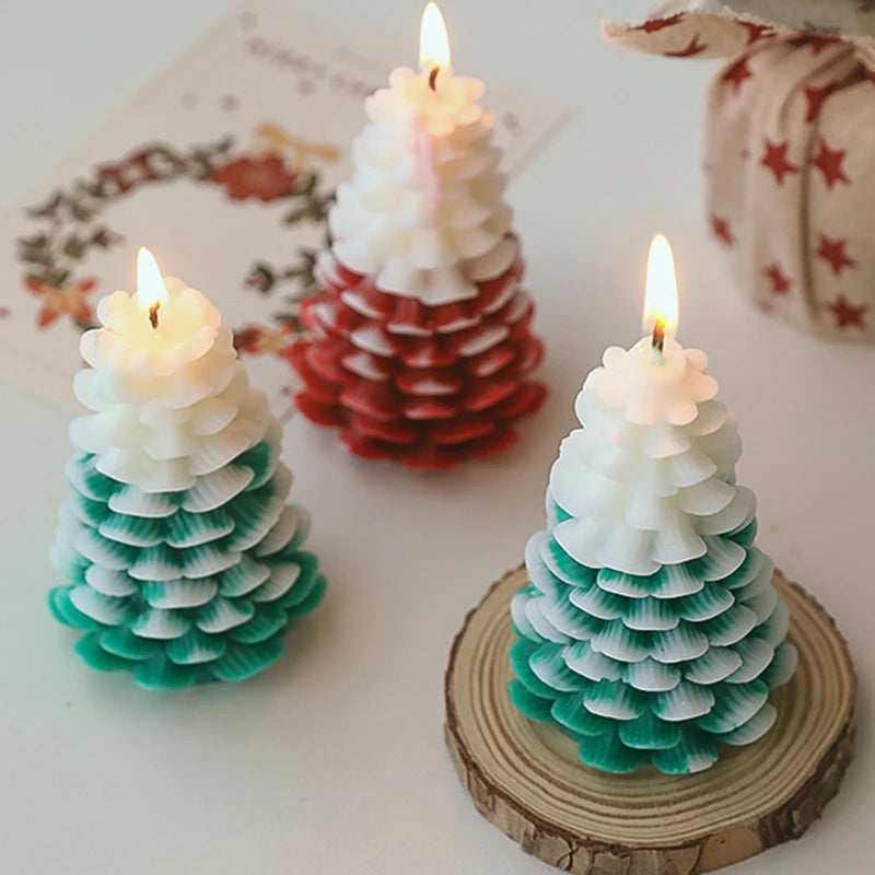 Merry Christmas Candle 3D Xmas Tree Shaped Atmosphere Candle Ornaments for Christmas Navidad New Year Party Home Decor Xmas Gift