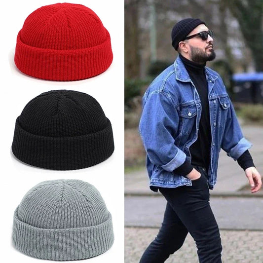 Fashion Hip Hop Beanie Knitted Hat Men Skullcap Women Winter Warm Brimless Baggy Melon Cap Cuff Docker Fisherman Beanies Hats