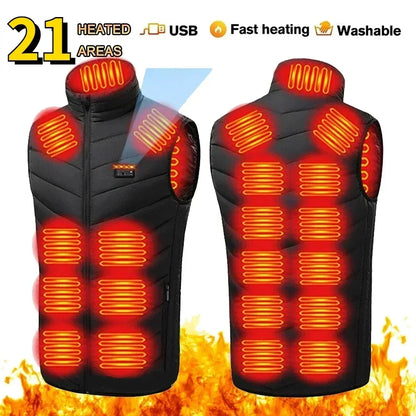 21 Zone Heating Vest Men's USB Infrared Thermal Jacket Smart Heating Clothes New Winter Cold-proof Thick Sleeveless Coat Hiking