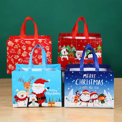 2024 Christmas Non Woven Bag Wholesale Tote Bag Cartoon Santa Claus Snowman Eco Bag Folding Storage Bag Gift Bag Party Supplies