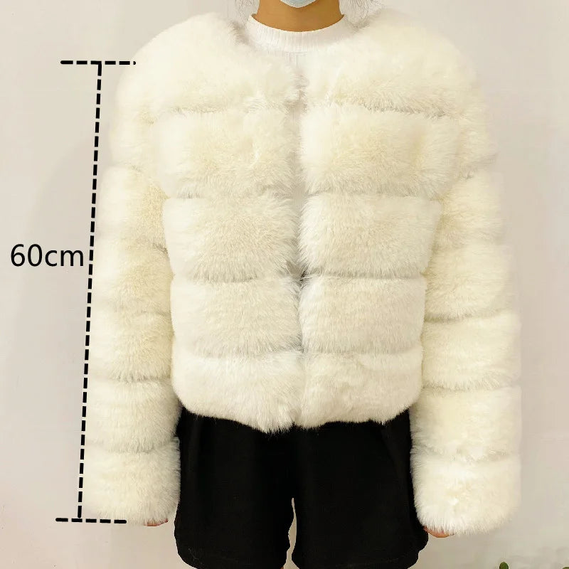 2024 Women Faux Fur Coat Autumn Winter High Quality Fluffy Short Coat Faux Fox Fur Jacket  Ladies furry Fashion Tops