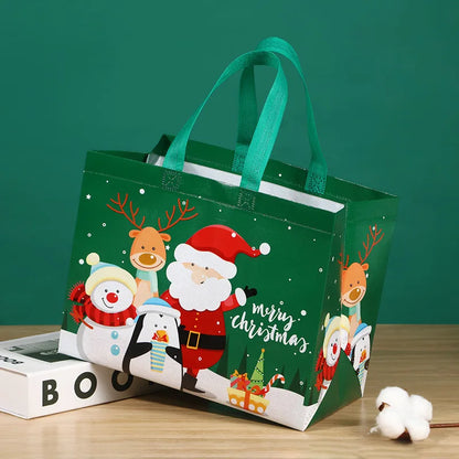 2024 Christmas Non Woven Bag Wholesale Tote Bag Cartoon Santa Claus Snowman Eco Bag Folding Storage Bag Gift Bag Party Supplies