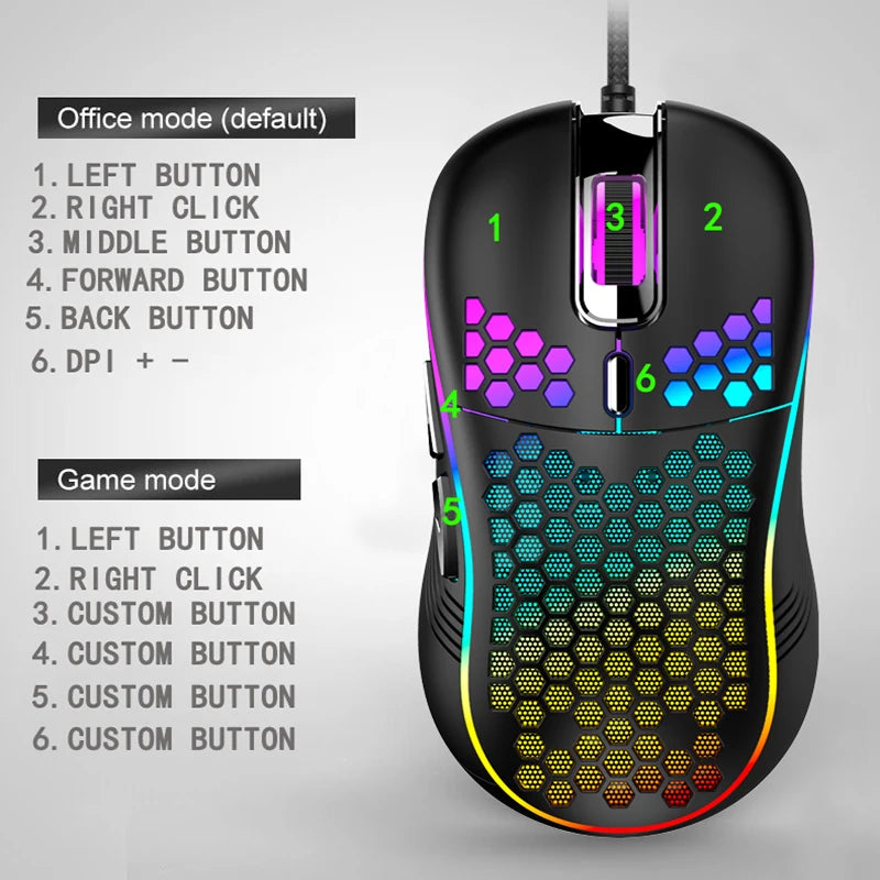 USB Wired Gaming Mouse Mechanical Mice USB Luminous Light Mouse 7200DPI Adjustable Optical Gamer Mice for PC Computer Game