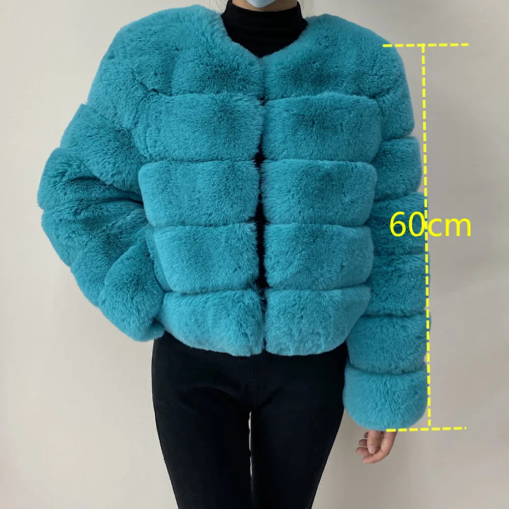 2024 Women Faux Fur Coat Autumn Winter High Quality Fluffy Short Coat Faux Fox Fur Jacket  Ladies furry Fashion Tops